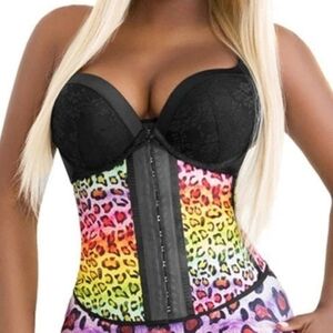 NWT Premadonna Ann Chery Rainbow Leopard Print Waist Trainer/Corset